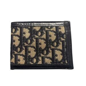 Christian Dior Oblique Jacquard Bifold Wallet Canvas Cowhide Trotter Monogram
